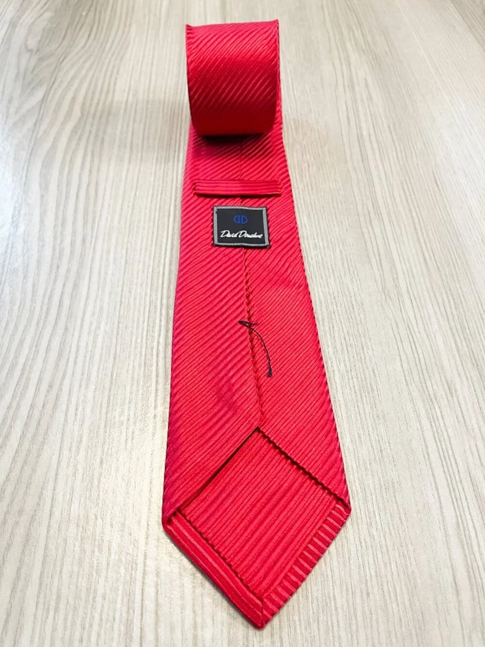 David Donahue 100% Silk Red Textured Tie Handmade in USA